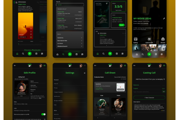 Eight designs representing screens tailored to the iOS user interface